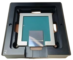 Detail view of precision pin array and connection interfaces of the testing socket